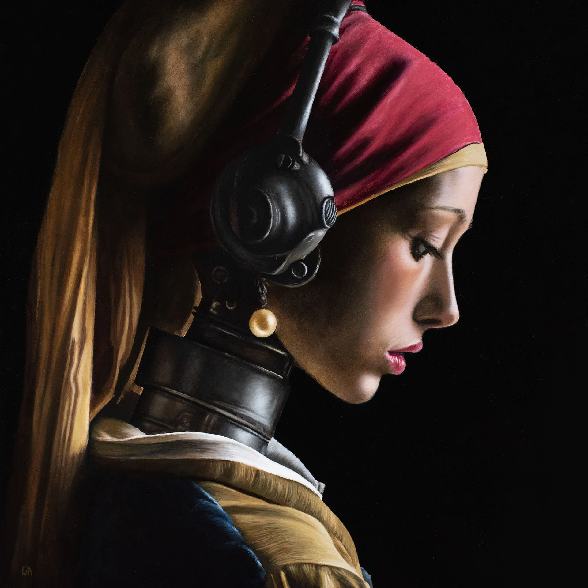 Retrofuturism Girl With a Pearl, oil painting by George Ayers